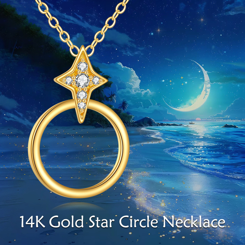Collar con colgante de círculo y estrella de circonita cúbica en oro blanco de 14 quilates-5