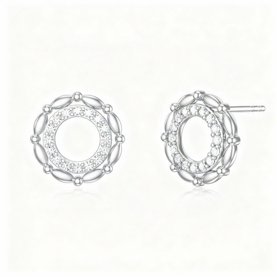 10K White Gold Cubic Zirconia Circle Stud Earrings
