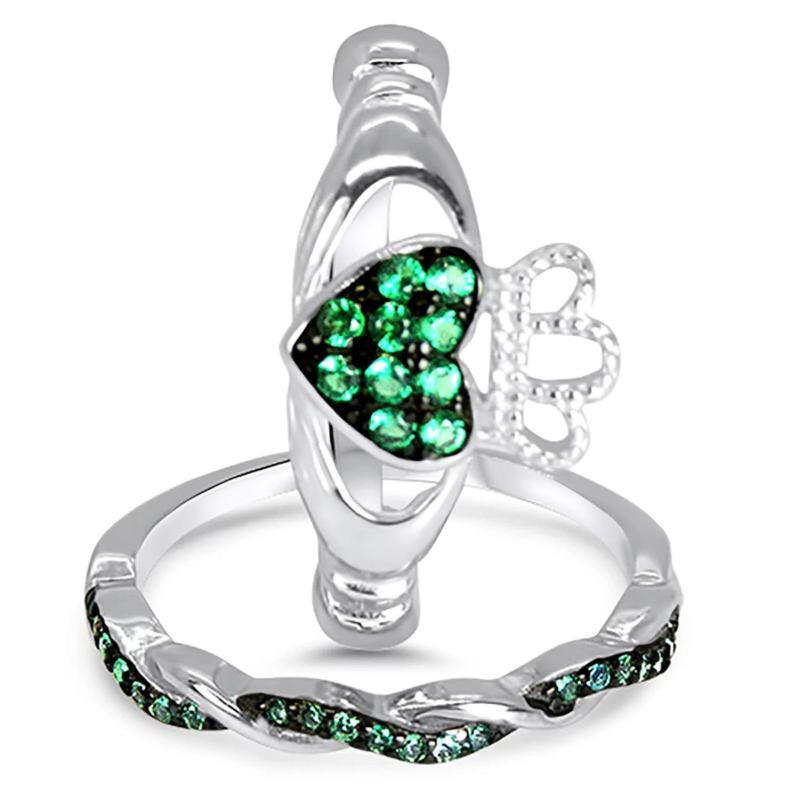 Bague de fiançailles Claddagh et cœur en or blanc 14 carats et zircon cubique-4