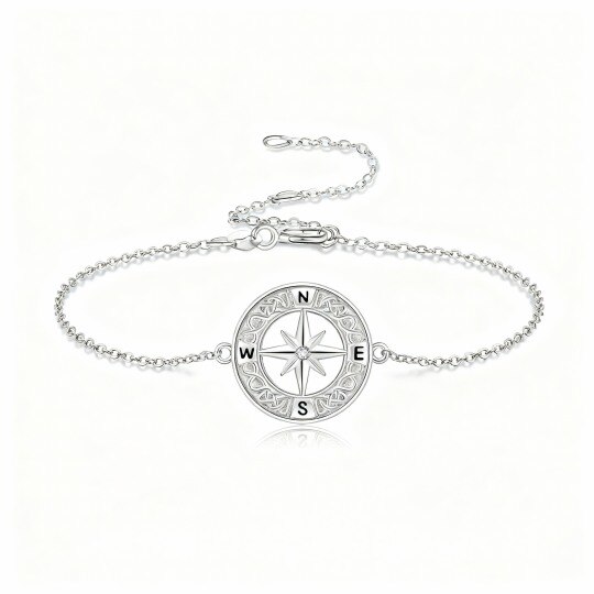 Armband aus 10-karätigem Weißgold mit Zirkonia und Kompass-Anhänger