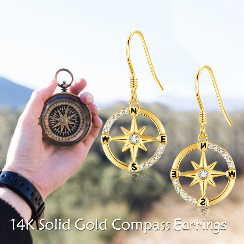 Pendientes colgantes de brújula con circonitas cúbicas en oro blanco de 18 quilates-6
