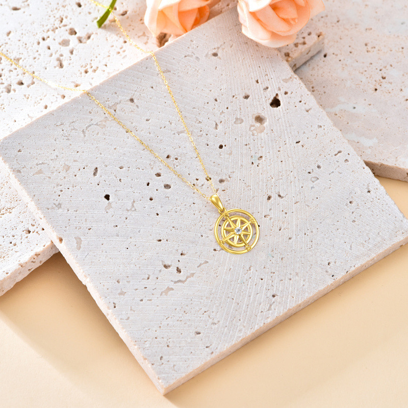 10K Rose Gold Cubic Zirconia Compass Pendant Necklace-3