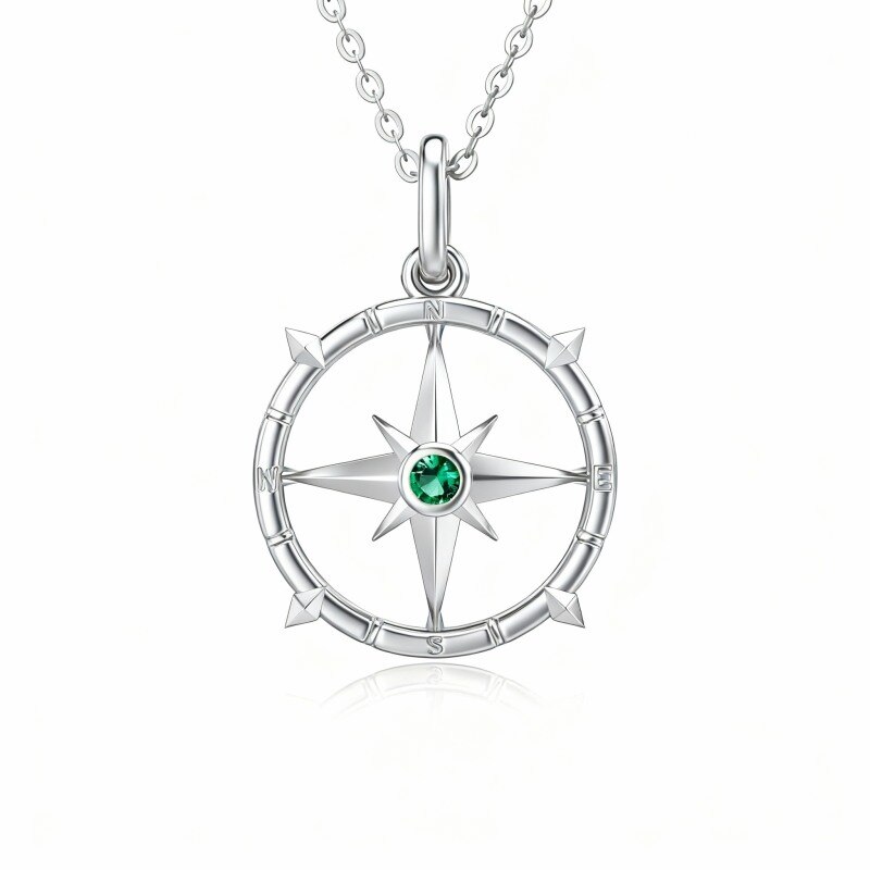 10K White Gold Cubic Zirconia Compass Pendant Necklace-17