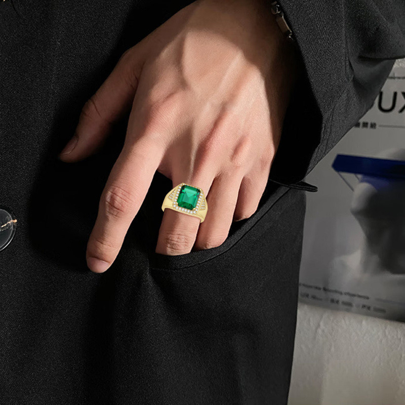 10K Goldring mit quadratischem grünem Zirkonia-Edelstein für Damen und Herren-2