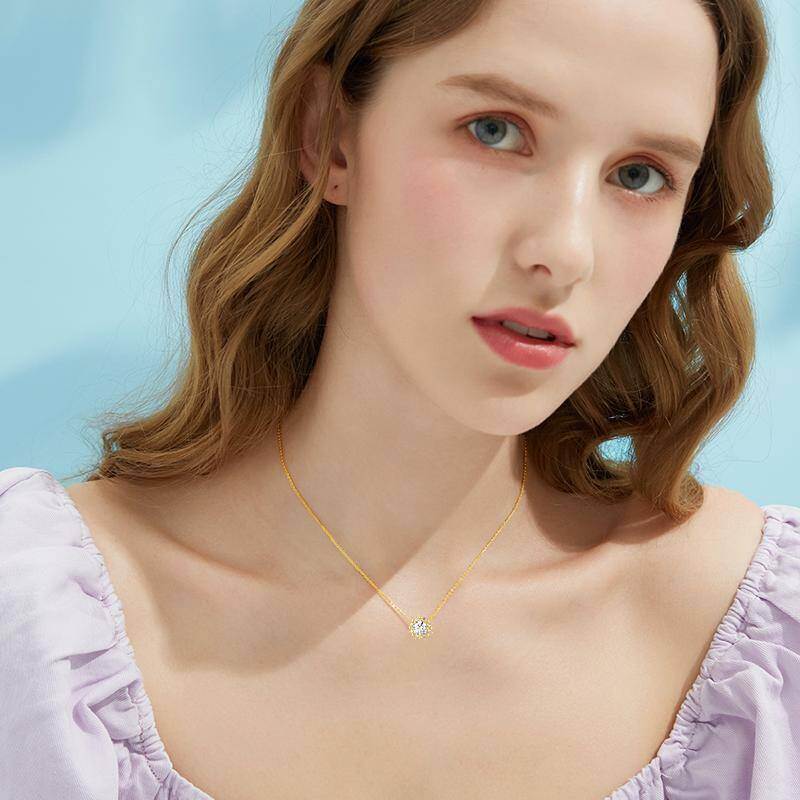 Collar con colgante de pareja de oro blanco de 14 quilates y circonitas cúbicas-2