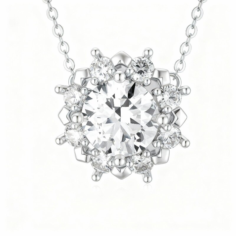 Collar con colgante de pareja de oro blanco de 14 quilates y circonitas cúbicas-1