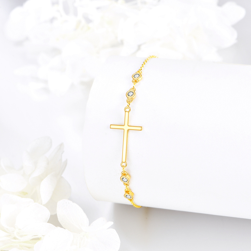 Pulsera con dije de cruz de circonita cúbica en oro de 18 quilates-3