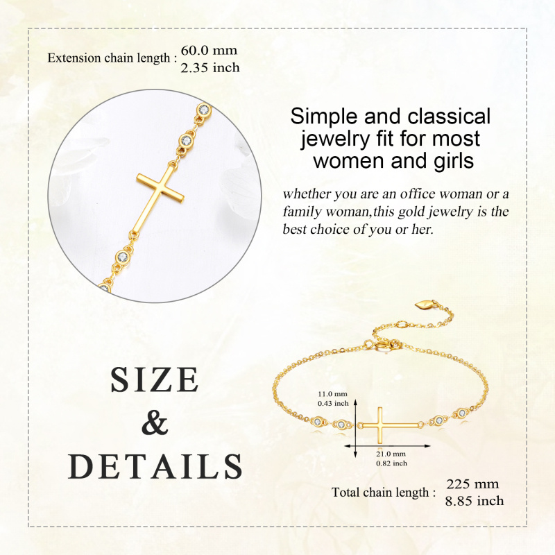 Pulsera con dije de cruz de circonita cúbica en oro de 18 quilates-5
