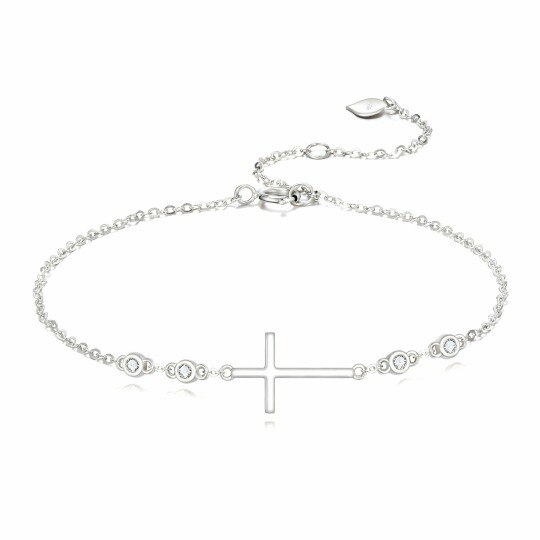 Pulsera con dije de cruz de oro blanco de 10 quilates y circonitas cúbicas