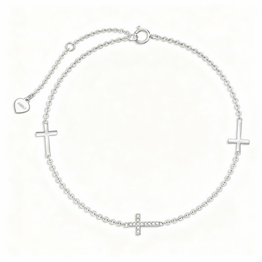 10K White Gold Cubic Zirconia Cross Charm Bracelet