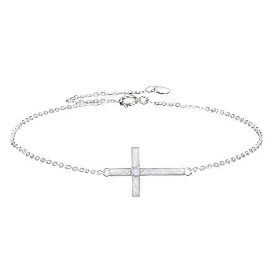 Pulsera con dije de cruz de circonita cúbica en oro blanco de 18 quilates