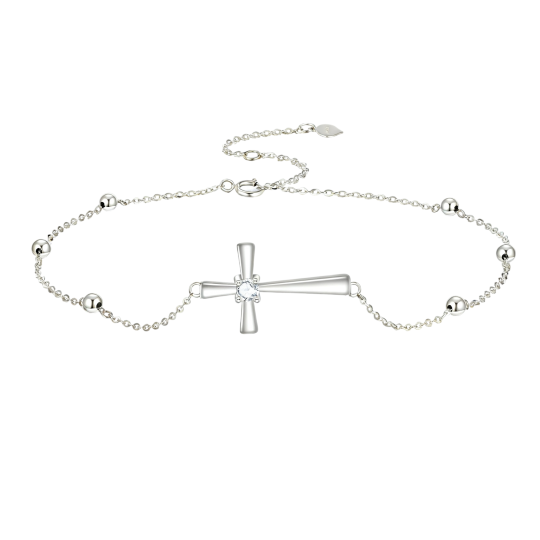 10K White Gold Cubic Zirconia Cross Charm Bracelet
