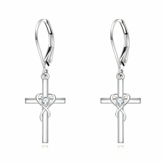 14K White Gold Cubic Zirconia Cross Drop Earrings
