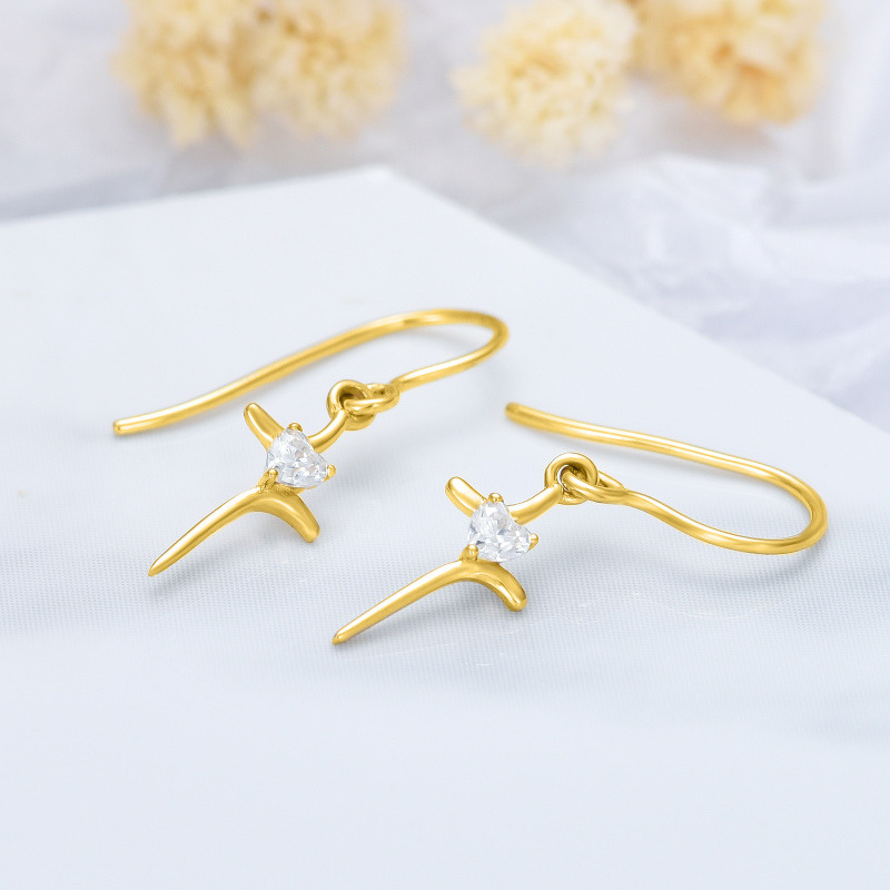 Pendientes colgantes de cruz con circonitas cúbicas en oro de 18 quilates-3