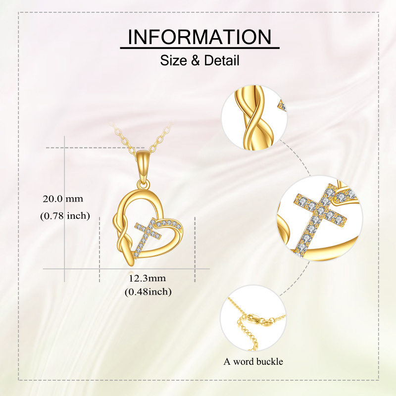 Collier pendentif en or 10 carats avec zircon cubique, croix, cœur et symbole de l'infini-5