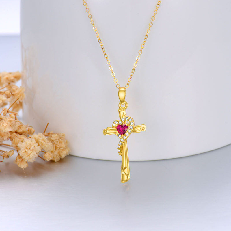 10K Gold Cubic Zirconia Cross & Heart Pendant Necklace-3
