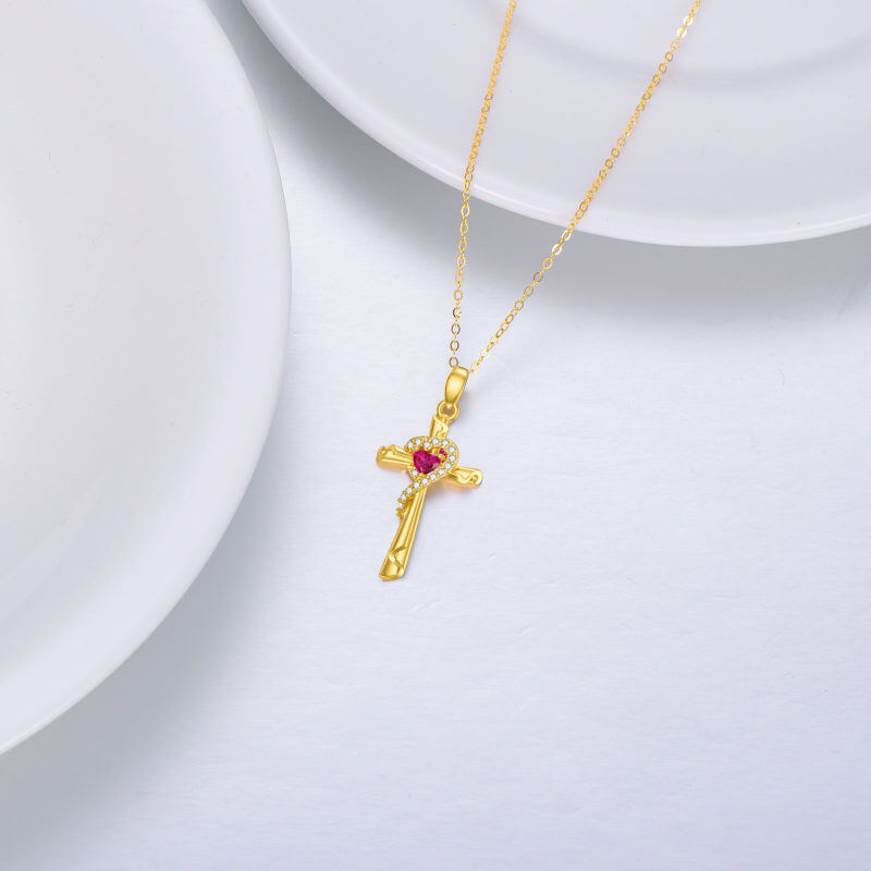 10K Gold Cubic Zirconia Cross & Heart Pendant Necklace-4