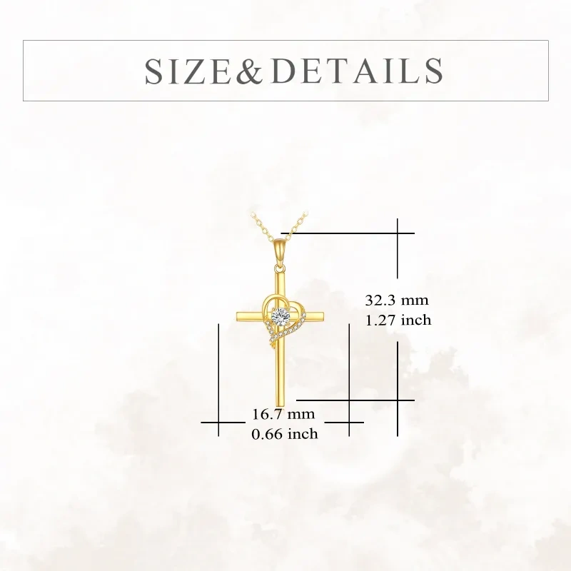 Halskette mit Kreuz- und Herzanhänger aus 14-karätigem Gold und Zirkonia-5
