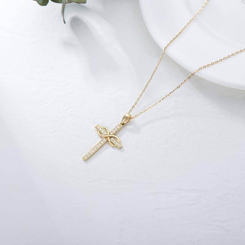 Collar con colgante de cruz y símbolo de infinito en oro blanco de 10 quilates con circonitas cúbicas-3