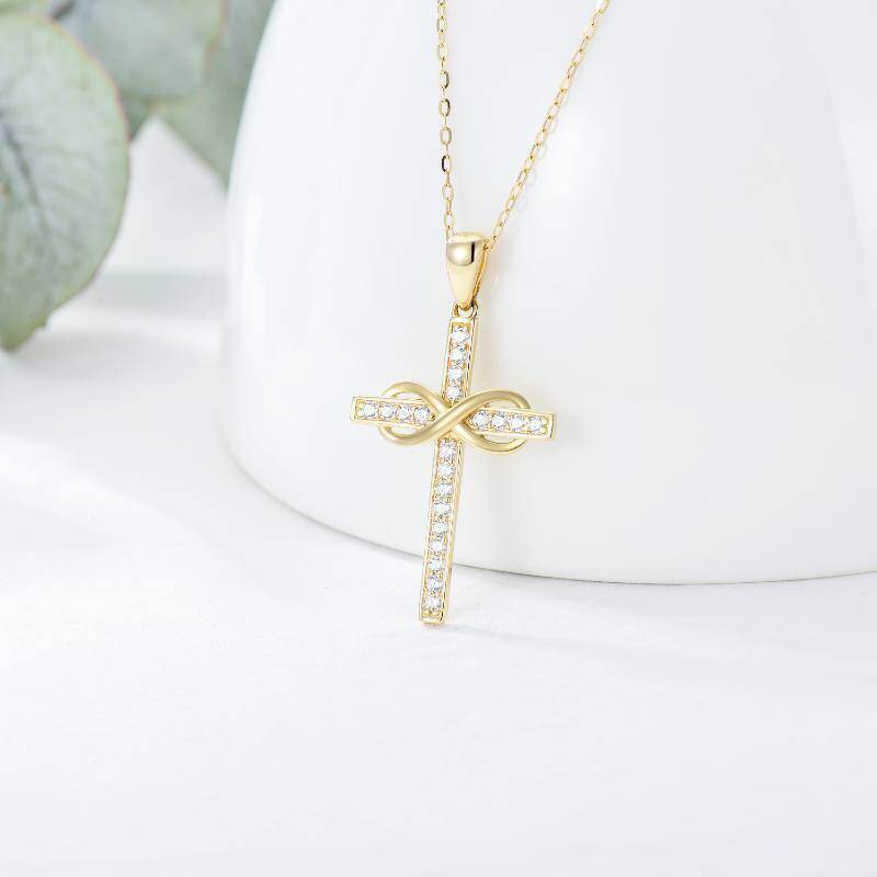 Collar con colgante de cruz y símbolo de infinito en oro blanco de 10 quilates con circonitas cúbicas-4