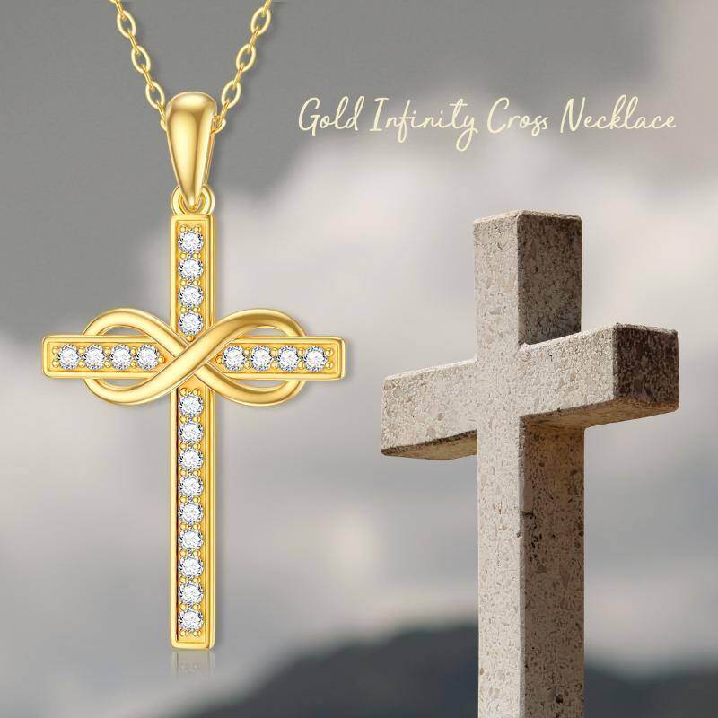Collar con colgante de cruz y símbolo de infinito en oro blanco de 10 quilates con circonitas cúbicas-5
