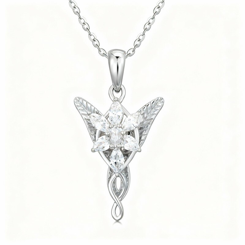 Collar con colgante de cruz y símbolo de infinito en oro blanco de 10 quilates con circonitas cúbicas-18