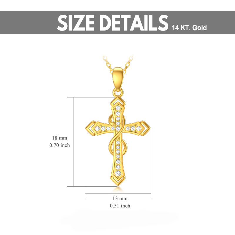 Descubre nuestro impresionante collar colgante de oro de 14 quilates, elegantemente diseñado con un hermoso símbolo del infinito entrelazado con una delicada cruz, perfectamente elaborado para la mujer moderna que valora tanto el estilo como el significado. Esta pieza exquisita cuenta con deslumbrantes detalles de circonita cúbica que captan la luz de manera magnífica, convirtiéndola en un accesorio ideal para cualquier ocasión, desde salidas informales hasta eventos formales, al tiempo que destaca tu singular sentido del estilo en un lujoso oro rosa.-3
