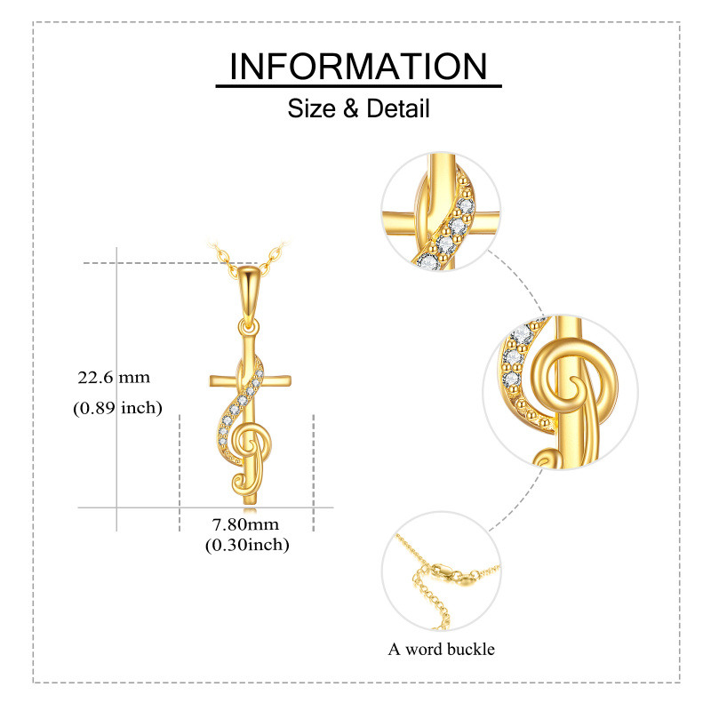 18K Gold Cubic Zirconia Cross & Music Symbol Pendant Necklace-5