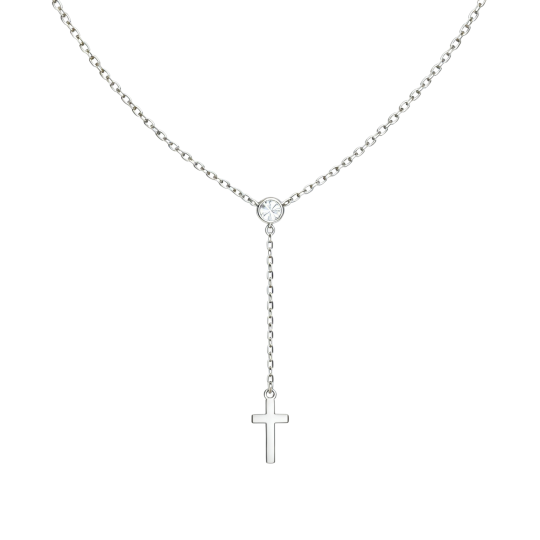 Colar com pendente de cruz em ouro branco 10K e zircónias cúbicas