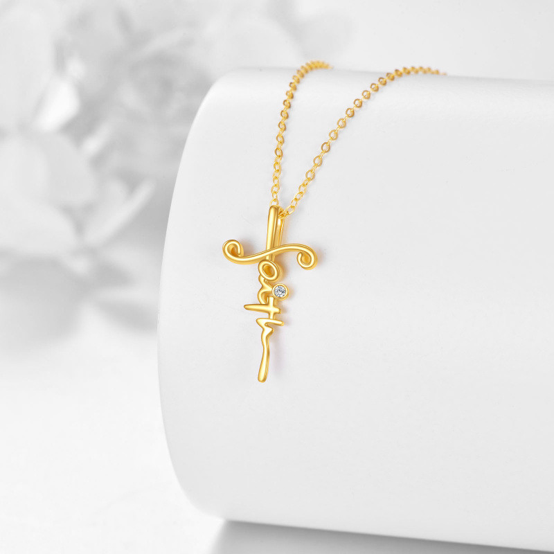 Halskette mit Kreuzanhänger aus 18-karätigem Gold und Zirkonia-3
