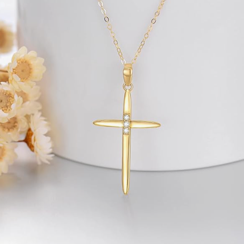 Collier croix en or 18 carats et zircon cubique pour femmes et hommes-3