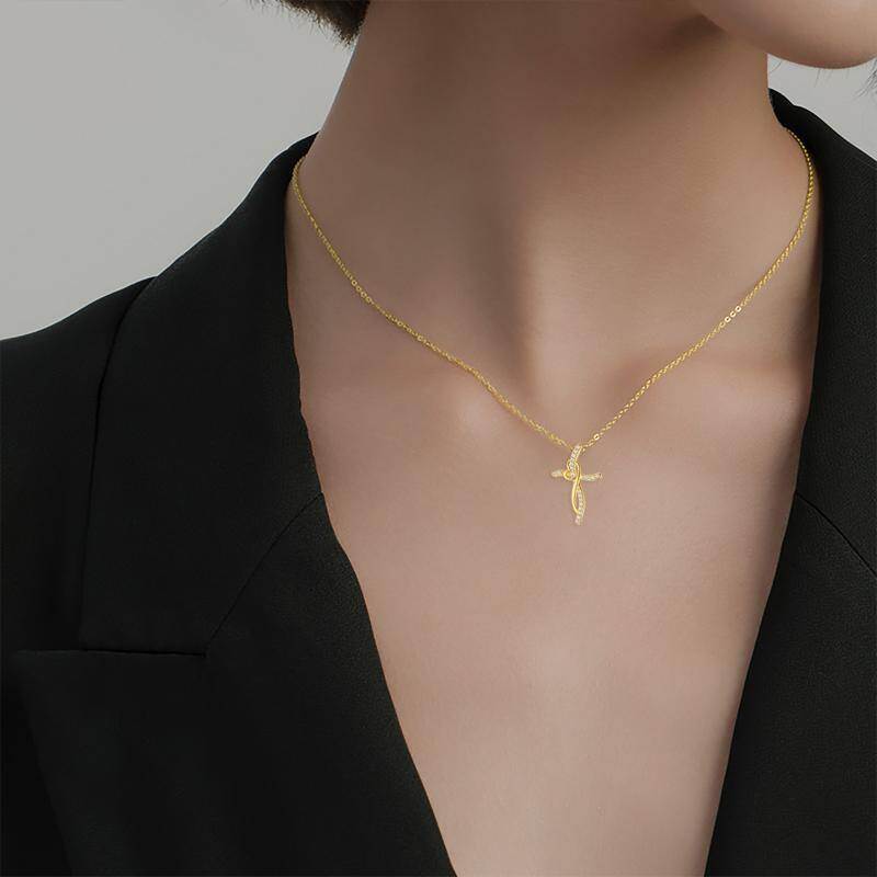 18K White Gold Cubic Zirconia Cross Pendant Necklace-2