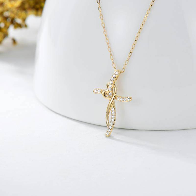 18K White Gold Cubic Zirconia Cross Pendant Necklace-3