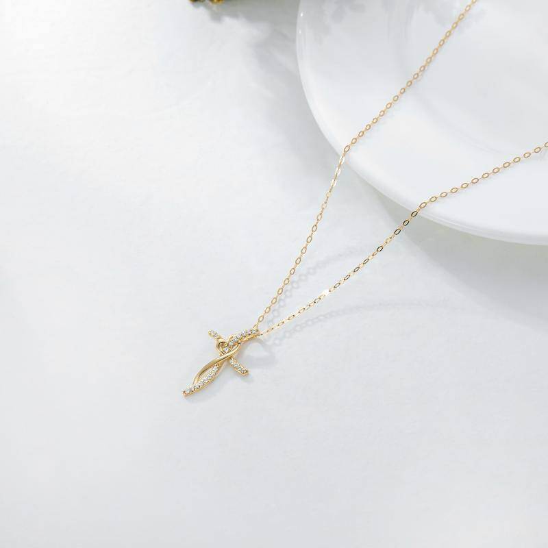 18K White Gold Cubic Zirconia Cross Pendant Necklace-4