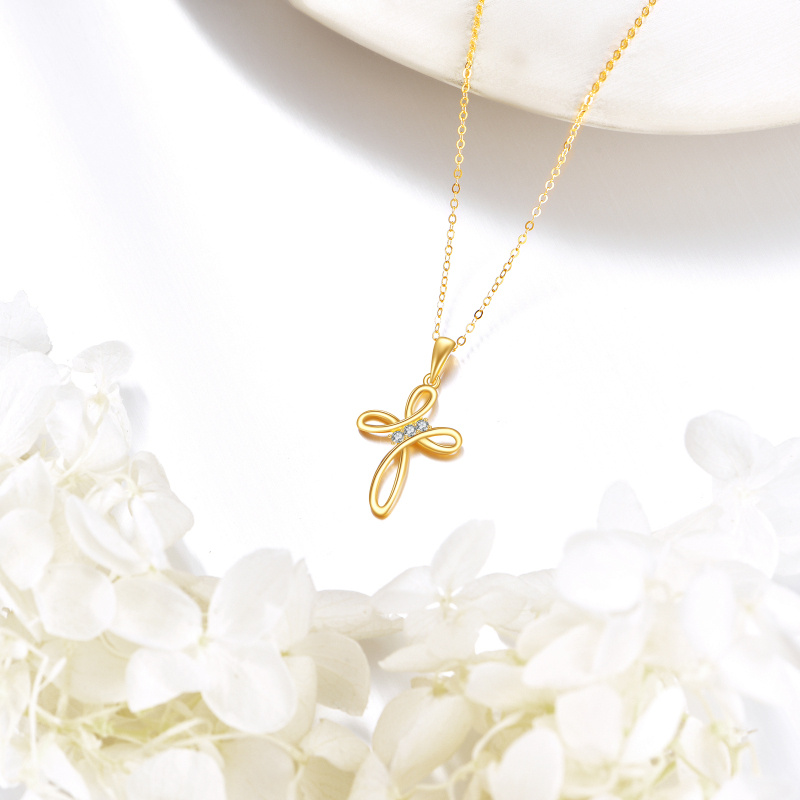 Collar con cruz de circonita cúbica de oro de 10 quilates para mujer-3