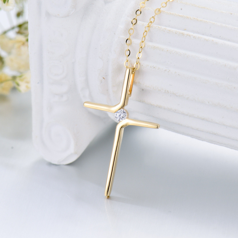 Collier pendentif croix en or 18 carats et zirconiums cubiques-3