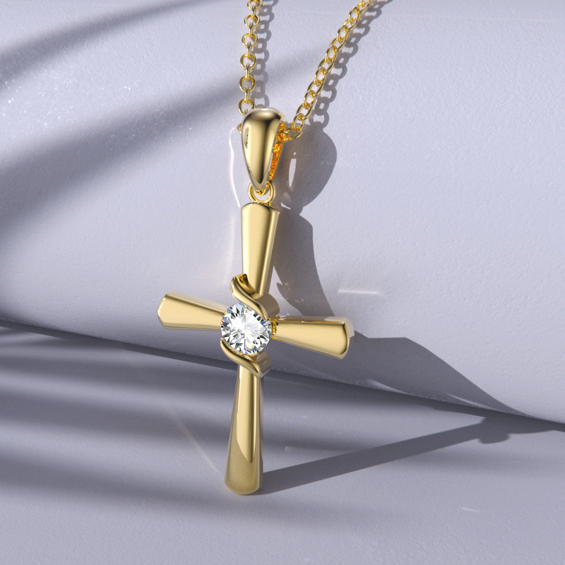 Naszyjnik z krzyżem z cyrkonii 18K ze złota-4