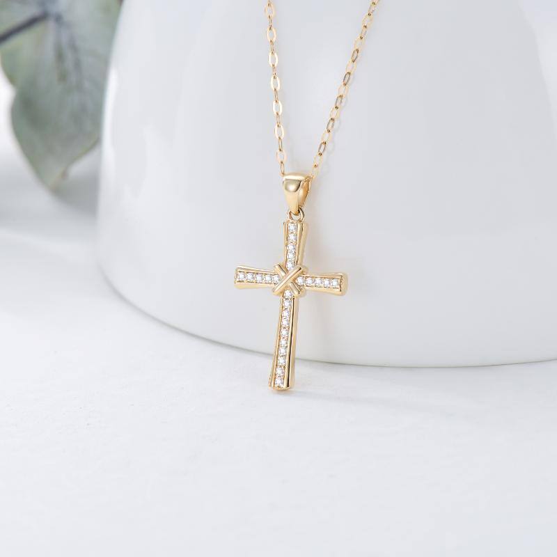 Platinum with White Gold Plated Cubic Zirconia Cross Pendant Necklace-3