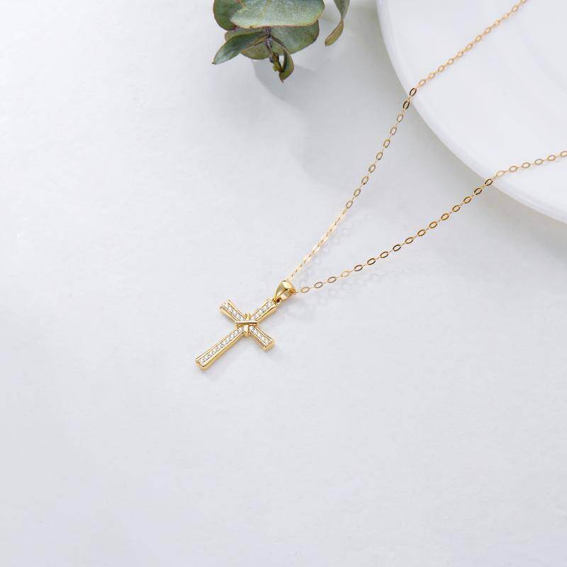 Platinum with White Gold Plated Cubic Zirconia Cross Pendant Necklace-4