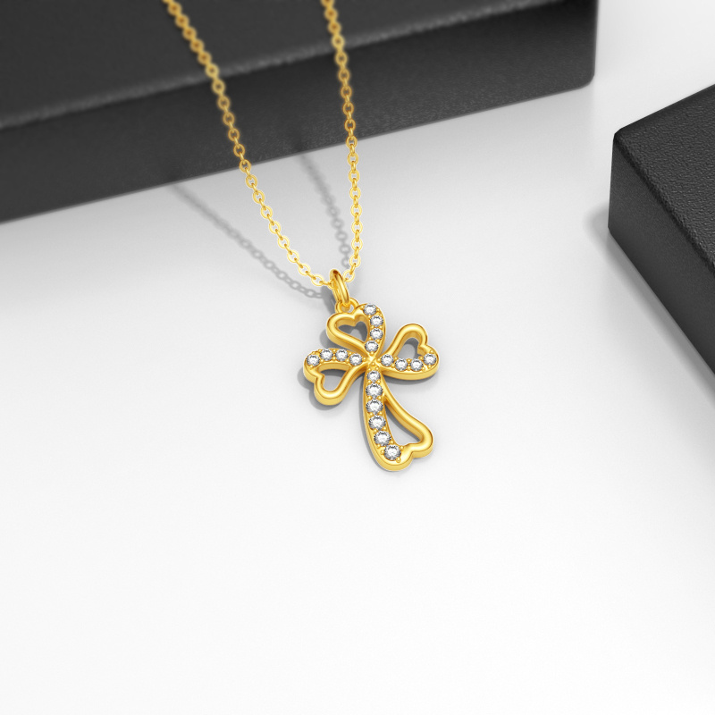 Collier pendentif croix en or 18 carats et zirconiums cubiques-2