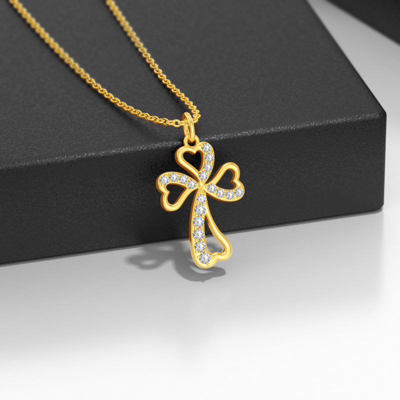 Collier pendentif croix en or 18 carats et zirconiums cubiques-3