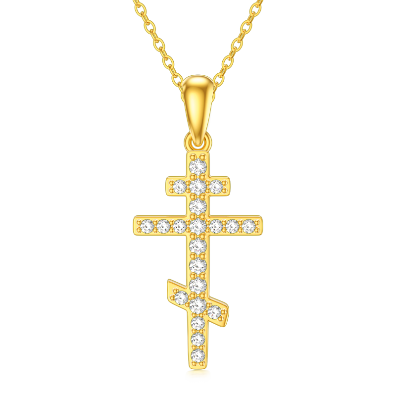 Collar con cruz de circonita cúbica de oro de 18 quilates para mujer y hombre-5