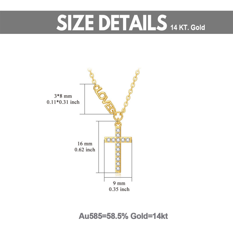 14K Gold Cubic Zirconia Cross Pendant Necklace with Engraved Word-6