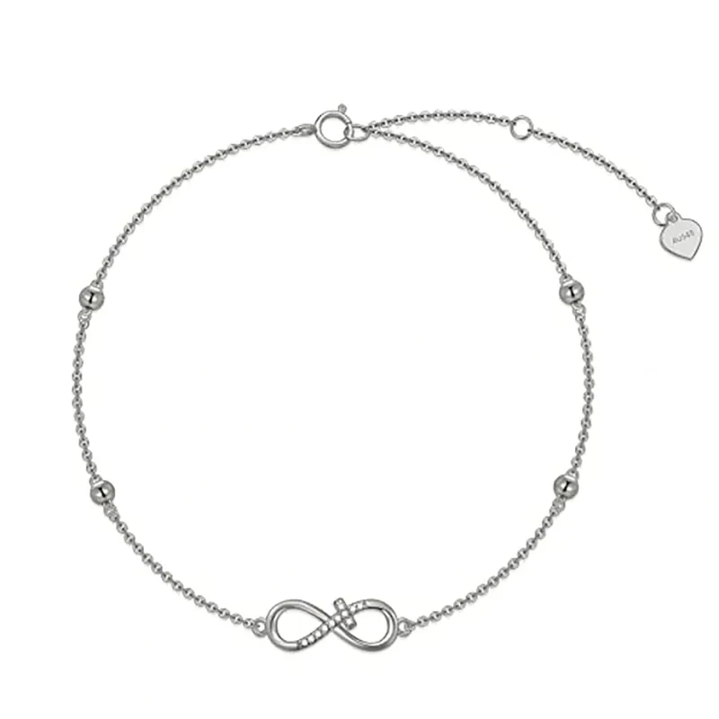 Bracelet de cheville simple couche en or 14 carats avec croix et zircon-3