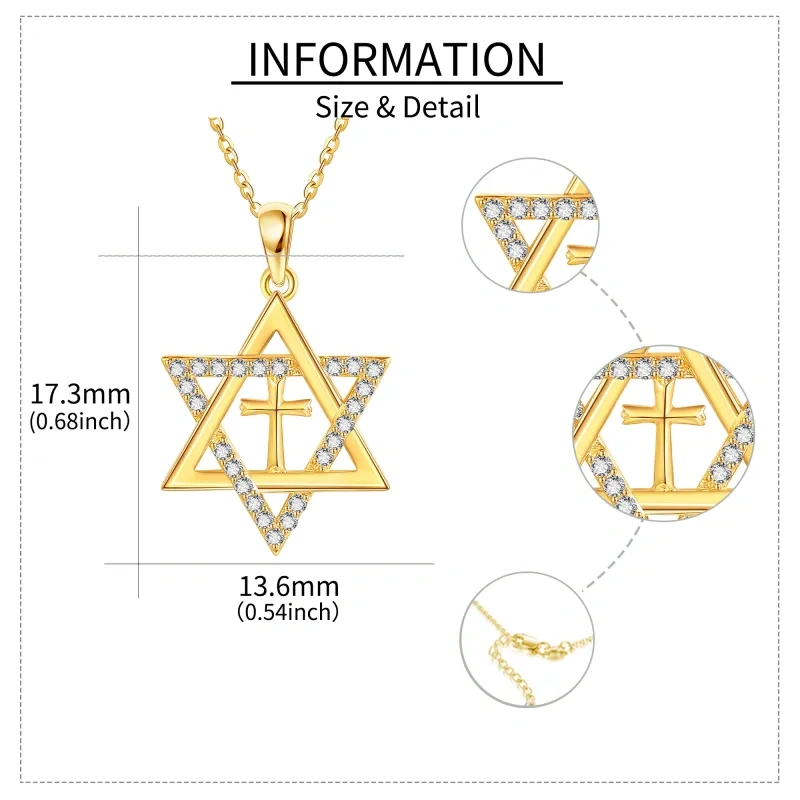 Collar con colgante de cruz y estrella de David en oro de 10 quilates con circonitas cúbicas-5