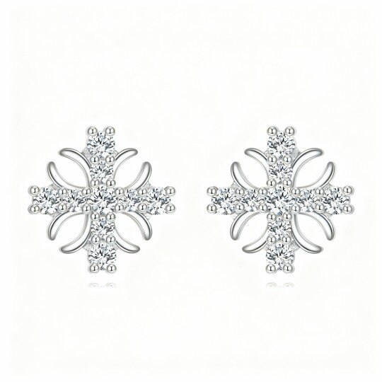 Boucles d'oreilles puces en or blanc 10 carats et zirconiums cubiques en forme de croix