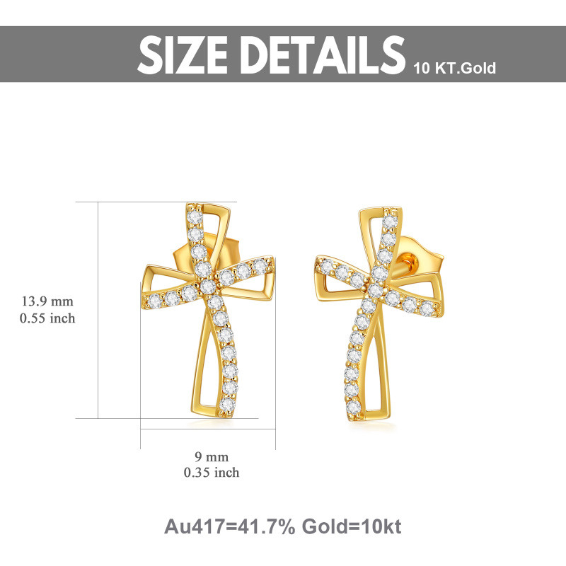 14K Gold Cubic Zirconia Cross Stud Earrings-5