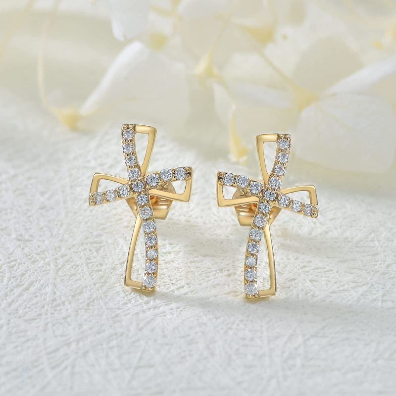 Pendientes de cruz con circonitas cúbicas de oro blanco de 10 quilates para hombre-3