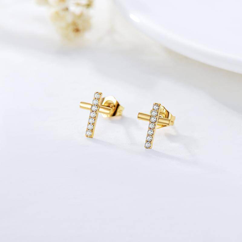 Pendientes de cruz con circonitas cúbicas en oro rosa de 9 quilates-3