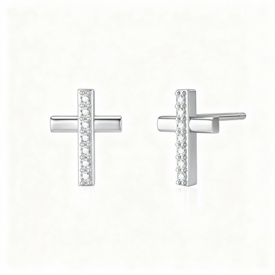 Pendientes de cruz con circonitas cúbicas en oro blanco de 9 quilates